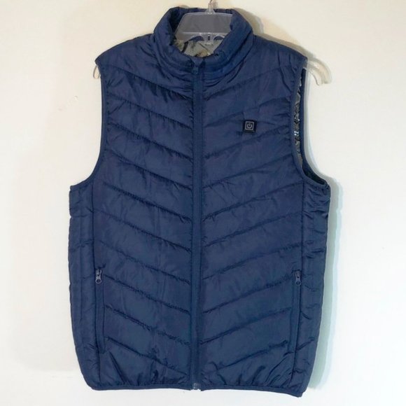 Heated Puffer Vest Navy Blue Lined Electronic Wearable SZ L
